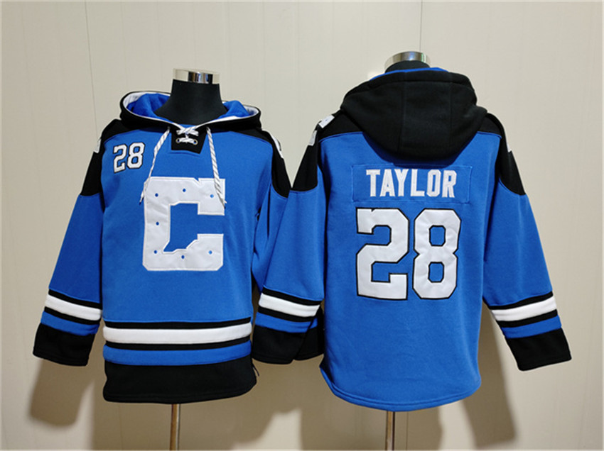 Men's Blue Indianapolis Colts #28 Jonathan Taylor Ageless Must-Have Lace-Up Pullover Hoodie